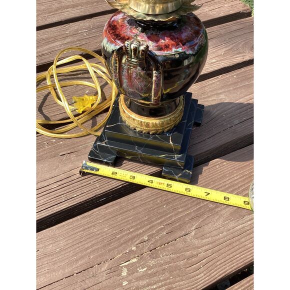 Raymond Waites Tyndale 24in Burlwood-Look Drip-Glaze‎ Urn Lamp, Works - Picture 8 of 10